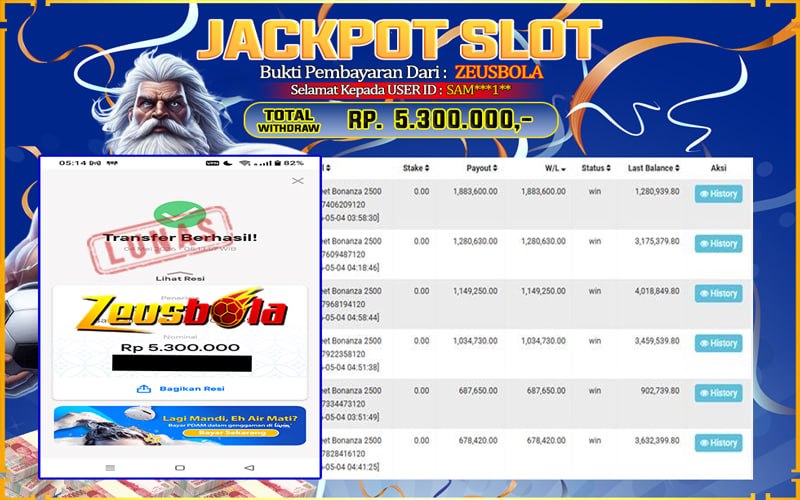 Bukti Kemenangan Member Setia Kami SAM***1** Sebesar Rp 5.300.000 di Permainan Pragmatic
