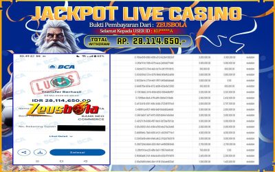 Bukti Kemenangan Member Setia Kami KU*****A Sebesar Rp 28.114.650 di Permainan LIVE CASINO