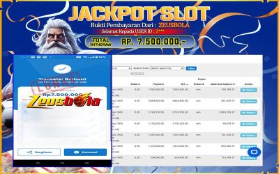 Bukti Kemenangan Member Setia Kami Z*** Sebesar Rp 7.500.000 di Permainan Gates of Olympus 1000