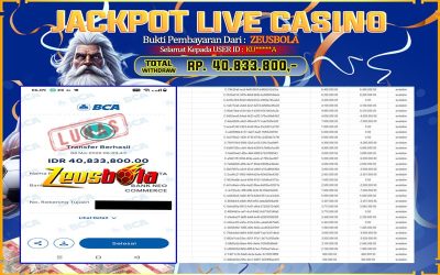 Bukti Kemenangan Member Setia Kami KU*****A Sebesar Rp 40.833.800 di Permainan LIVE CASINO