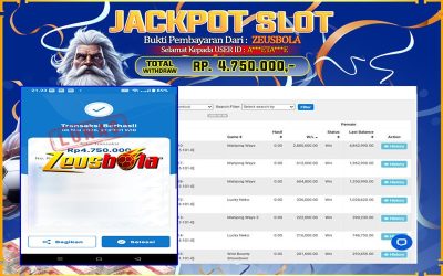Bukti Kemenangan Member Setia Kami A***ETA***E Sebesar Rp 4.750.000 di Permainan Mahjong Ways