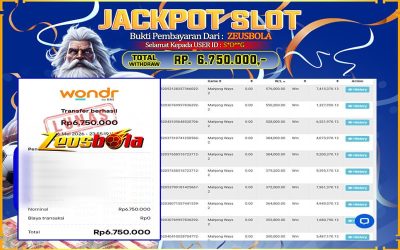 Bukti Kemenangan Member Setia Kami S*D**G Sebesar Rp 6.750.000 di Permainan Mahjong Ways 2
