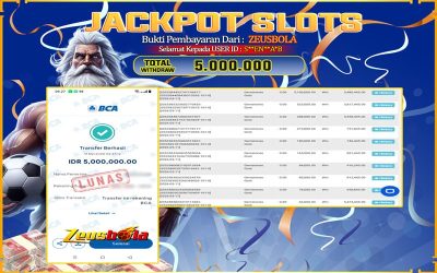 Bukti Kemenangan Member Setia Kami S**EN**A*B Sebesar Rp 5.000.000 di Permainan Gemstones Gold