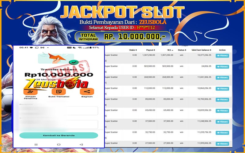 Bukti Kemenangan Member Setia Kami H**P*T12 Sebesar Rp 10.000.000 di Permainan Pragmatic Direct 6