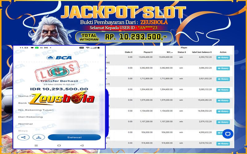 Bukti Kemenangan Member Setia Kami *AN****23 Sebesar Rp 10.293.500 di Permainan Pragmatic Direct 6