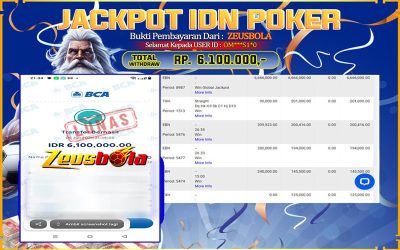 Bukti Kemenangan Member Setia Kami OM***S1*0 Sebesar Rp 6.100.000 di Permainan IDNPoker
