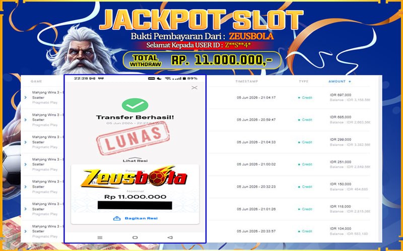 Bukti Kemenangan Member Setia Kami Z**S**4* Sebesar Rp 11.000.000 di Permainan PG