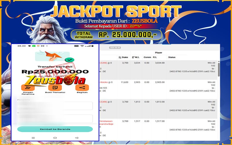 Bukti Kemenangan Member Setia Kami ZO**6* Sebesar Rp 25.000.000 di Permainan CMD Sports