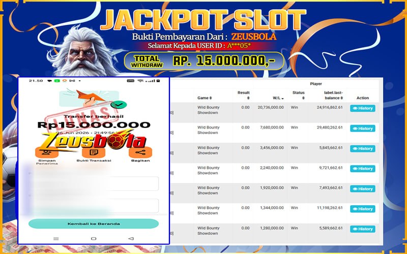 Bukti Kemenangan Member Setia Kami A***05* Sebesar Rp 15.000.000 di Permainan PG