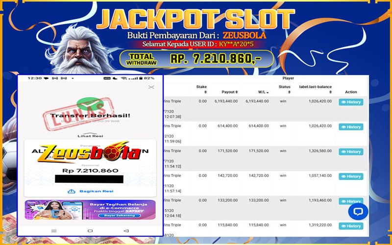 Bukti Kemenangan Member Setia Kami KY**A*20*5 Sebesar Rp 7.210.860 di Permainan Pragmatic Direct 6