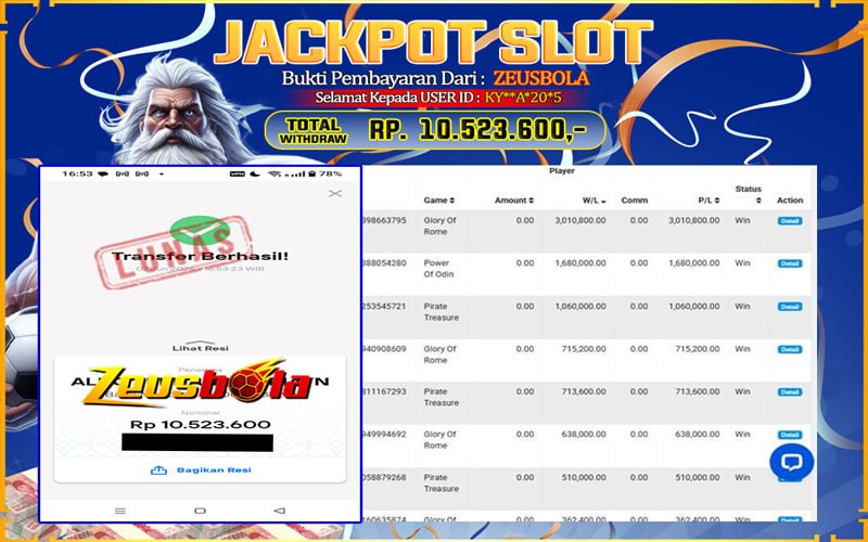 Bukti Kemenangan Member Setia Kami KY**A*20*5 Sebesar Rp 10.523.600 di Permainan IDN Slot