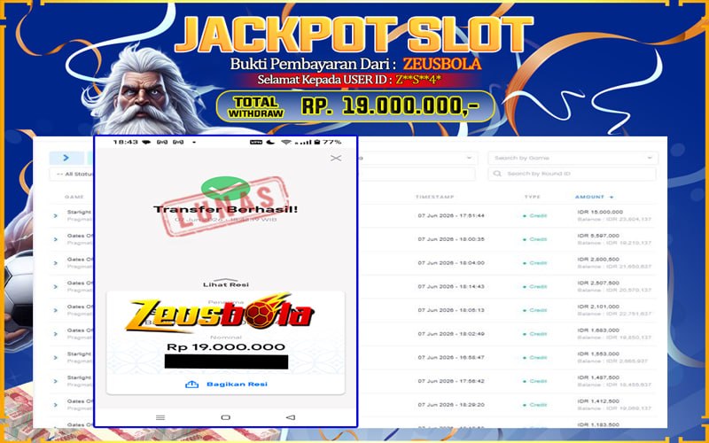 Bukti Kemenangan Member Setia Kami Z**S**4* Sebesar Rp 19.000.000 di Permainan Starlight Princess 1000