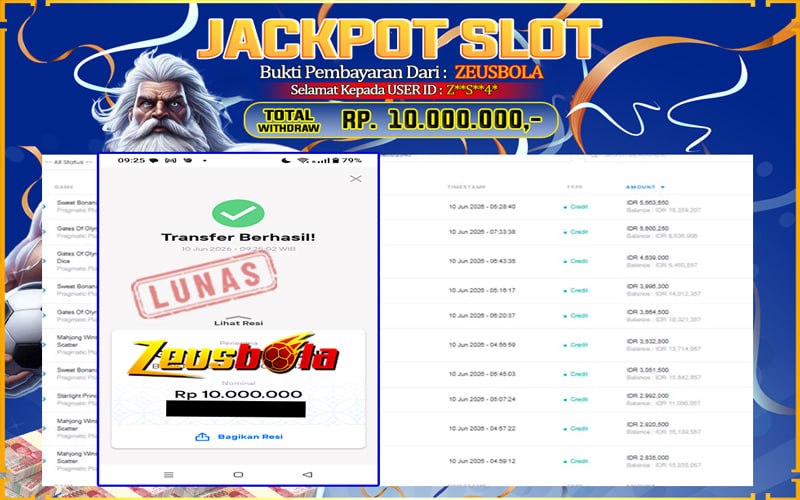 Bukti Kemenangan Member Setia Kami Z**S**4* Sebesar Rp 10.000.000 di Permainan SLOT