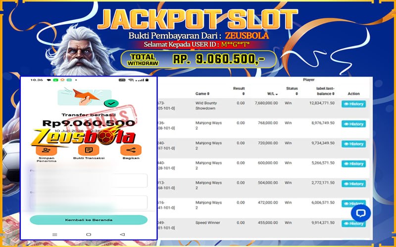 Bukti Kemenangan Member Setia Kami M**G**T* Sebesar Rp 9.060.500 di Permainan PG