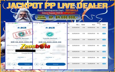 Bukti Kemenangan Member Setia Kami A*AA9*7 Sebesar Rp 64.000.000 di Permainan PP Live Dealer