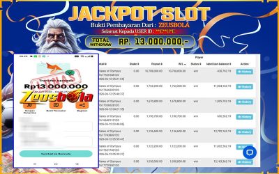 Bukti Kemenangan Member Setia Kami EU*E Sebesar Rp 13.000.000 di Permainan Gates of Olympus