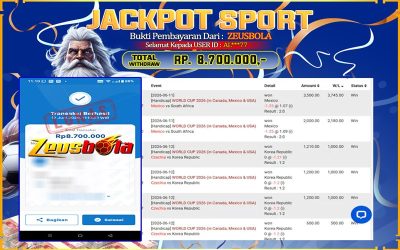 Bukti Kemenangan Member Setia Kami AL***77 Sebesar Rp 8.700.000 di Permainan SBO Sport