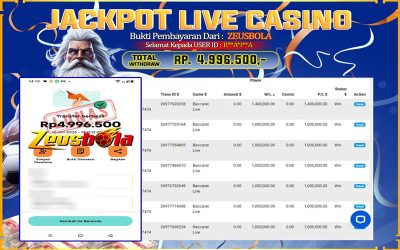 Bukti Kemenangan Member Setia Kami R**A*I**A Sebesar Rp 4.996.500 di Permainan Playtech Live