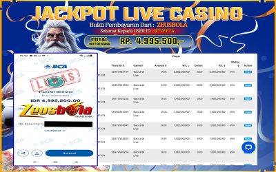 Bukti Kemenangan Member Setia Kami R**A*I**A Sebesar Rp 4.995.500 di Permainan Playtech Live