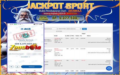 Bukti Kemenangan Member Setia Kami B**T*T*33 Sebesar Rp 5.377.500 di Permainan CMD Sports
