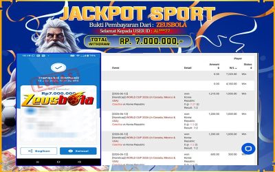 Bukti Kemenangan Member Setia Kami AL***77 Sebesar Rp 7.000.000 di Permainan SBO Sport