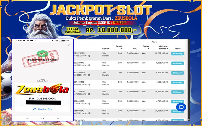 Bukti Kemenangan Member Setia Kami D*30 Sebesar Rp 10.888.000 di Permainan PG